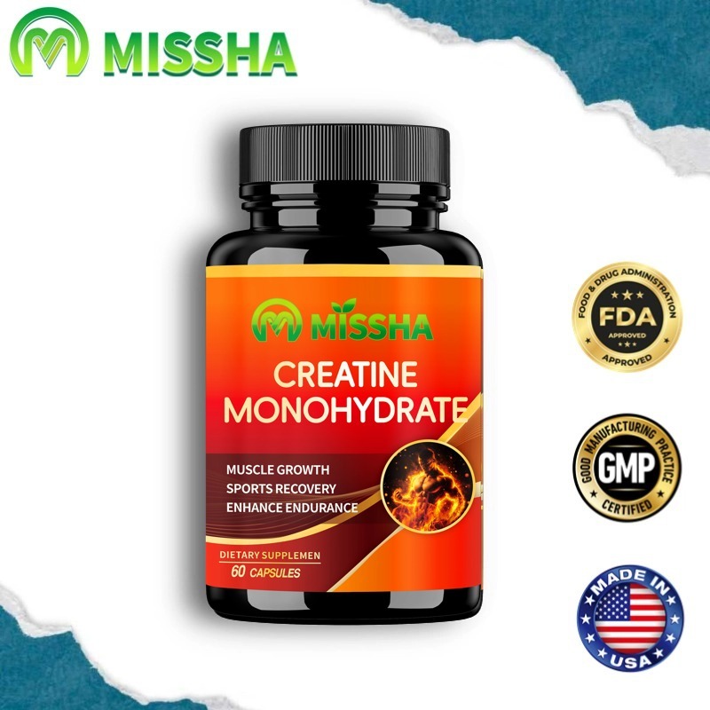 CREATINE MONOHYDRATE Kapsul, Mendorong pertumbuhan otot, Suplemen olahraga, 60 Kapsul