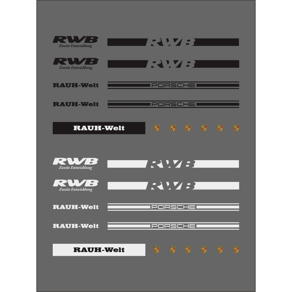 (WHITE TOONER) Waterslide Decal Hotwheels PORSCHE RWB HITAM PUTIH