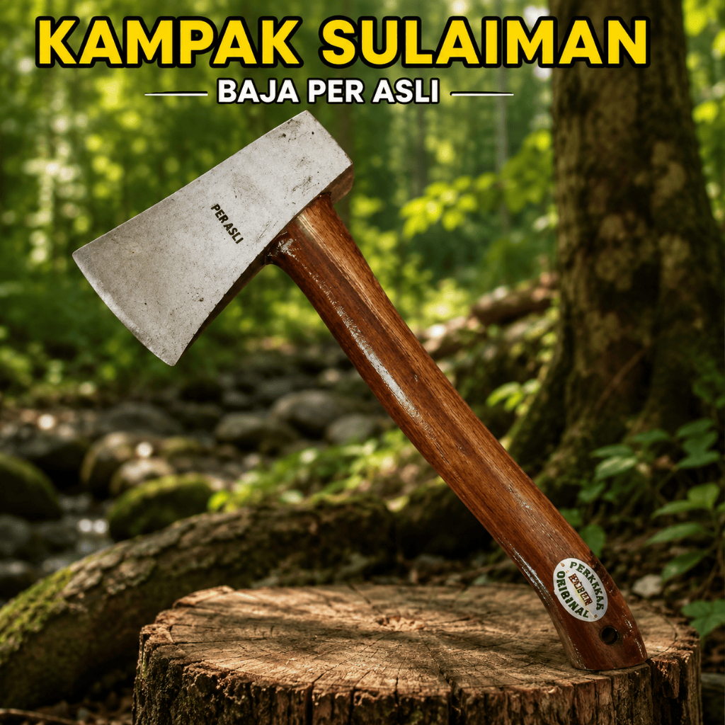 Kampak Sulaiman Original 100% Baja Per Asli Gagang Kayu Sonokeling Awet Dan Kokoh Untuk Peralatan Ke