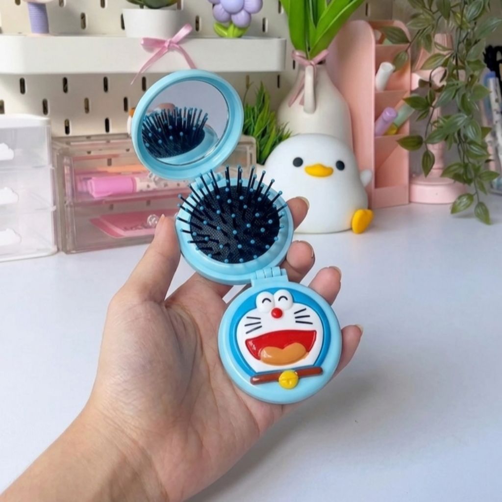 SQL SHOP Sisir cermin lipat Doraemon | Sisir kaca bulat karakter
