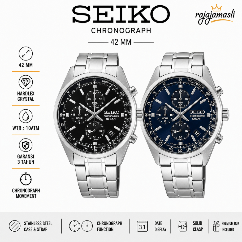 Seiko SSB377P1 SSB379P1 Jam Tangan Pria Chronograph Stainless Steel Strap