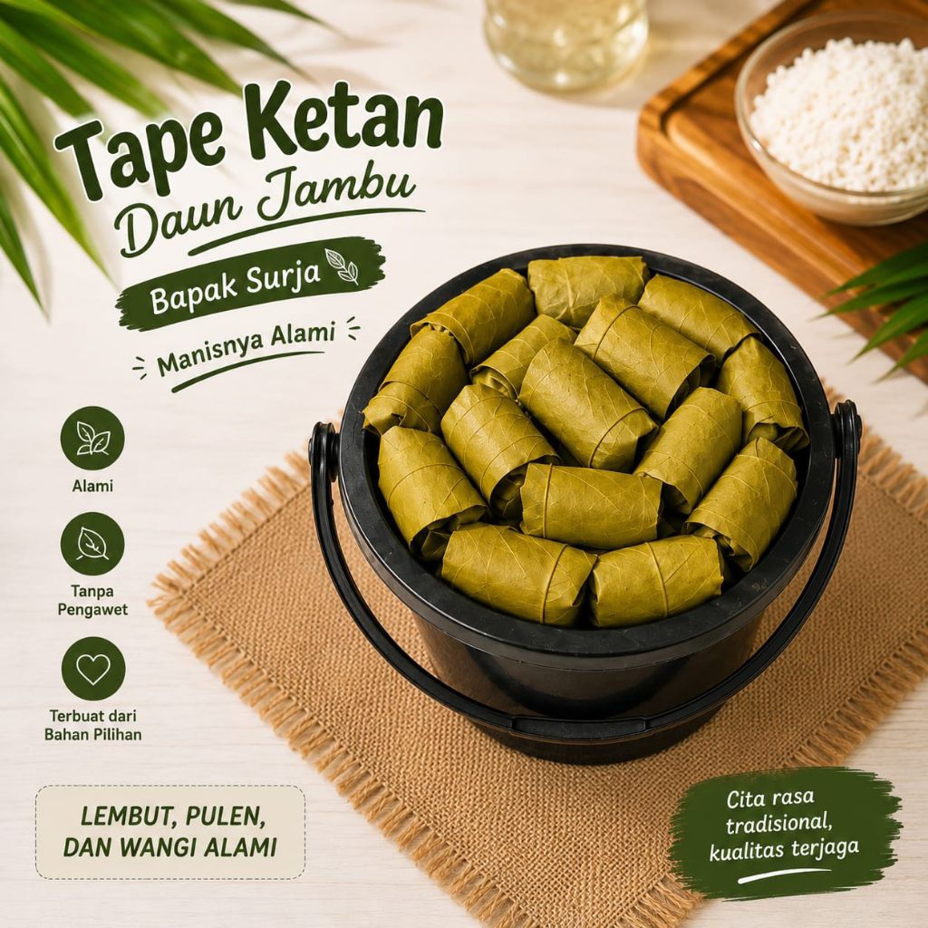 Tape Ketan Daun Jambu 100 pcs Ember | Tape Ketan Manis Alami | Tanpa Pemanis Buatan | Halal | Tape K
