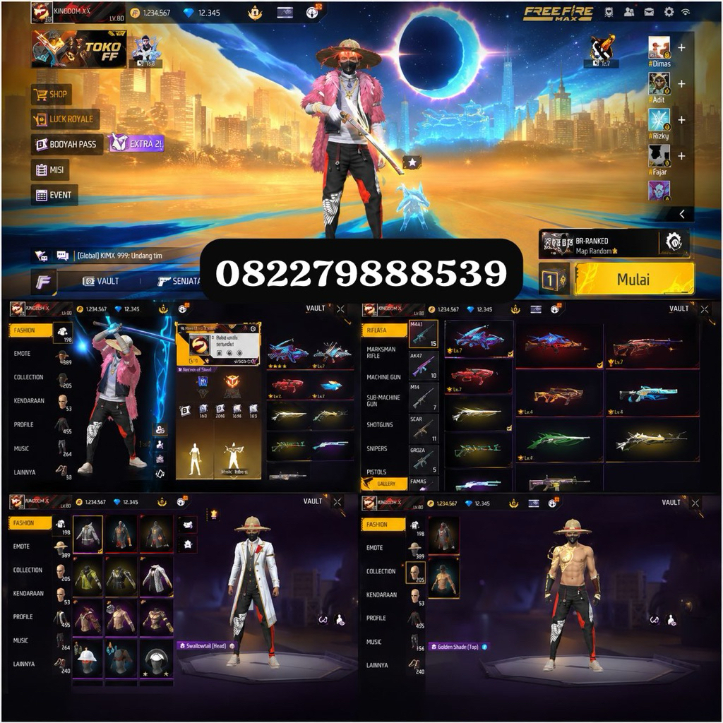 Jual akun Ff free fire murah anti Hb data all aman terpercaya