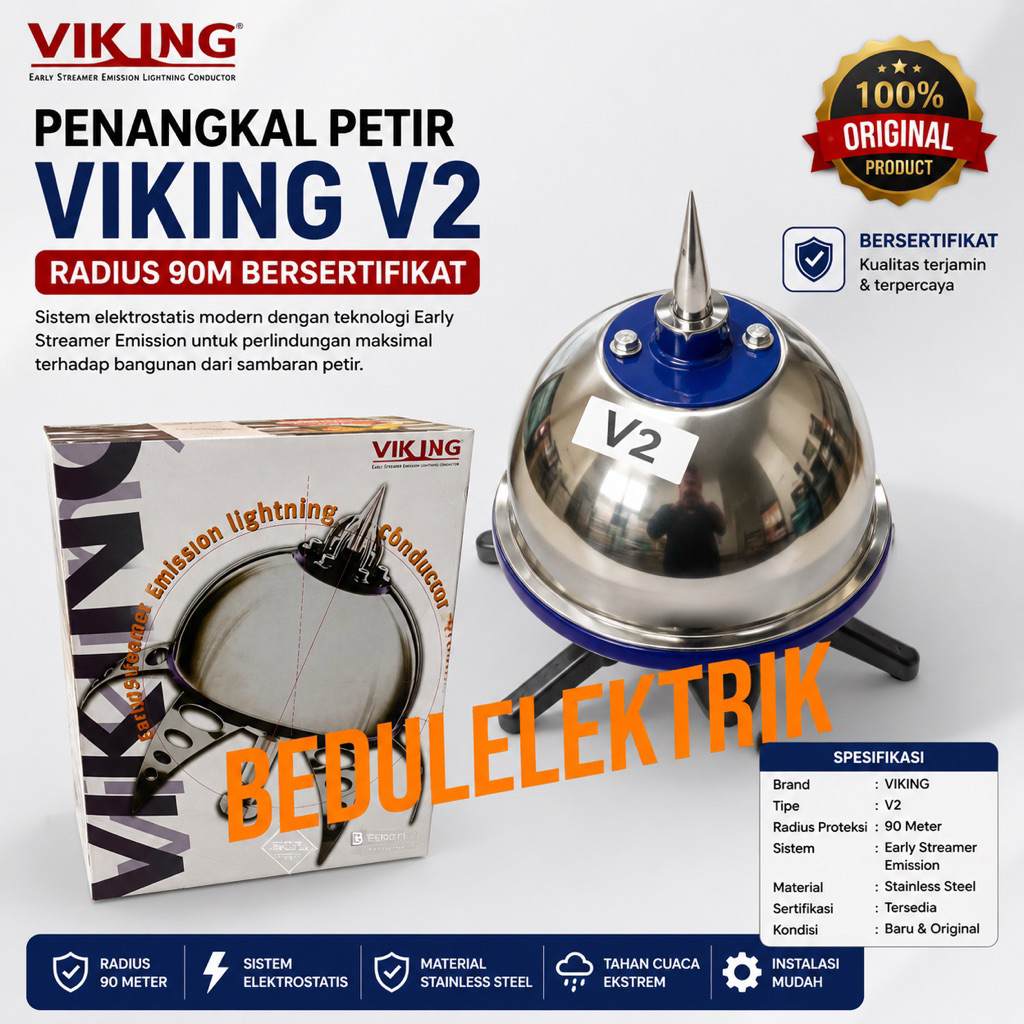 Penangkal petir viking V2 radius Radius 90m bersertifikat