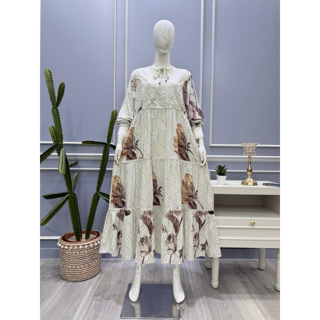 midi dres motif bunga saku