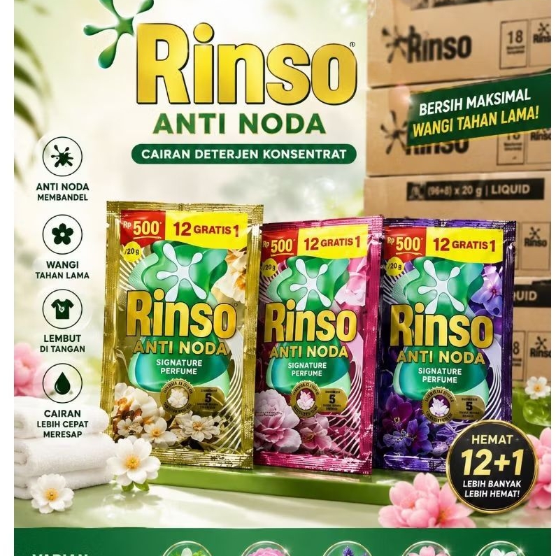 52 Sachet Rinso Cair Anti Noda - Parfum Esensi, 20g, 4 Renceng