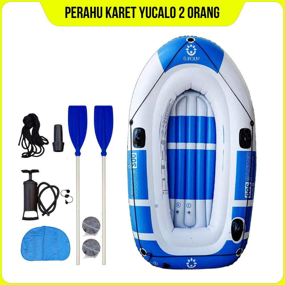 Perahu Kayak Mancing Kapasitas 2 Orang Dengan Dayung dan Pompa Angin Perahu Karet Inflatable Boat