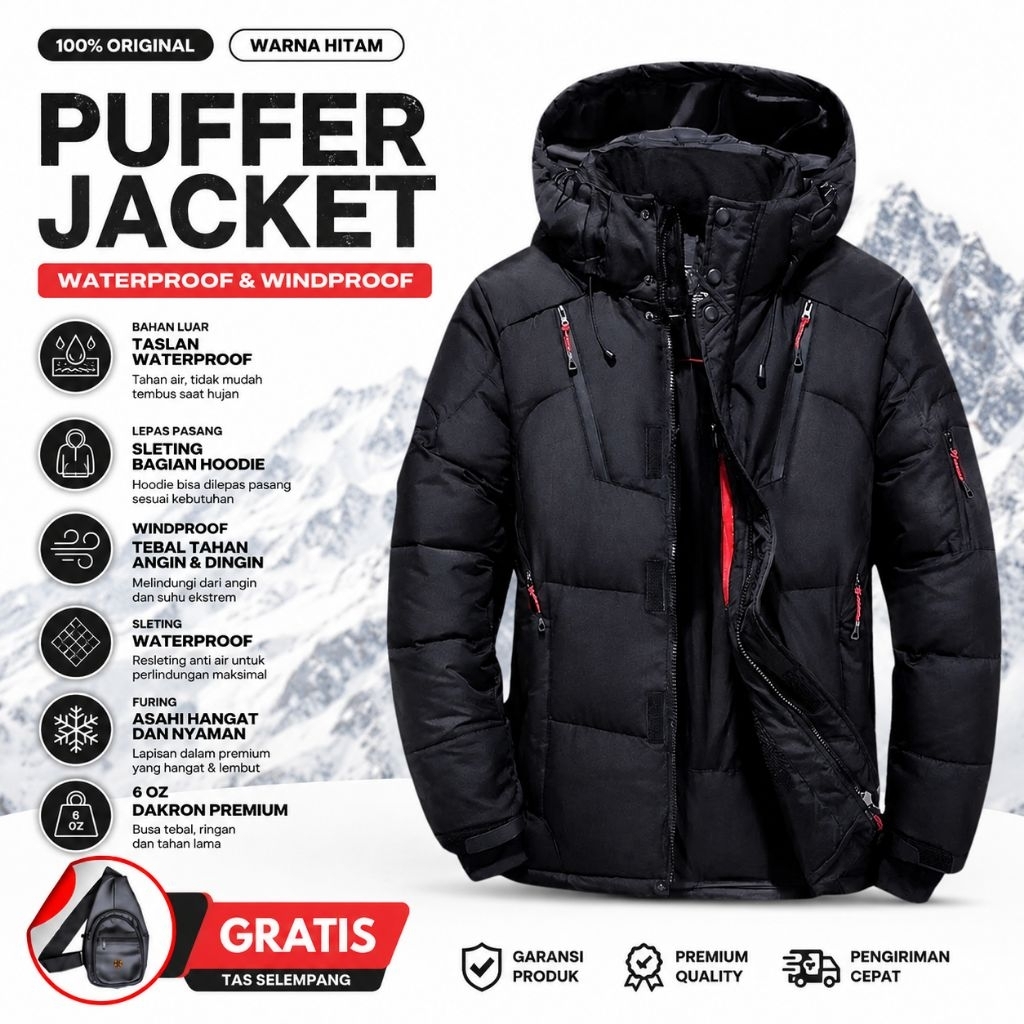 Jaket Anti Air Tebal MnG Pria wanita Waterproof Windproof Winter Outdoor Puffer Tebal Musim Dingin