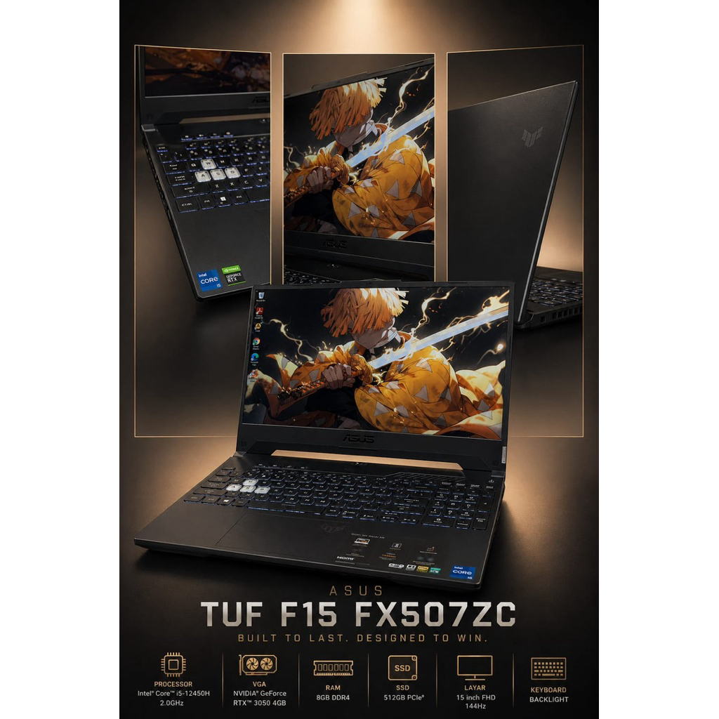 Laptop Gaming i5 Gen 12 RTX 3050 | Asus TUF F15 | 144Hz | Mulus