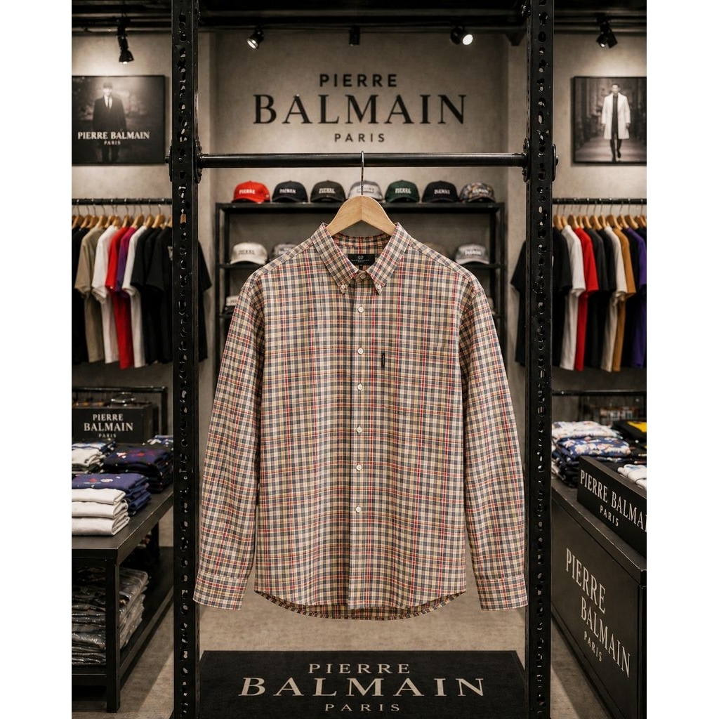 Kemeja Flannel katun Pierre Balmain Paris jeans M fit L (72-75x53)