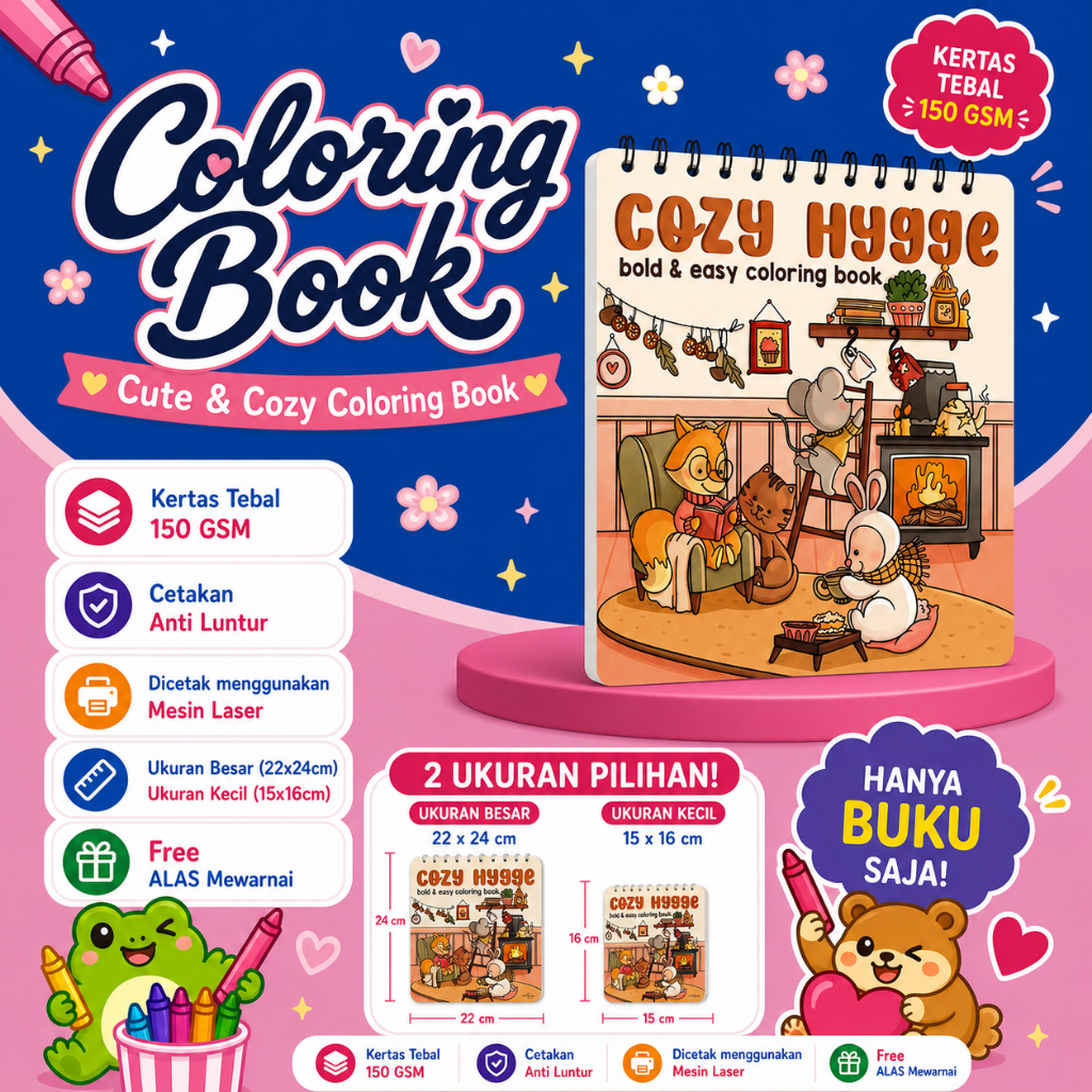 Cozy Hygge Coloring Book Buku Mewarnai spiral
