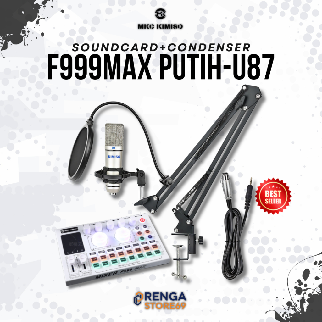 Paket Lengkap Soundcard F999MAX PUTIH+U87 Mic
