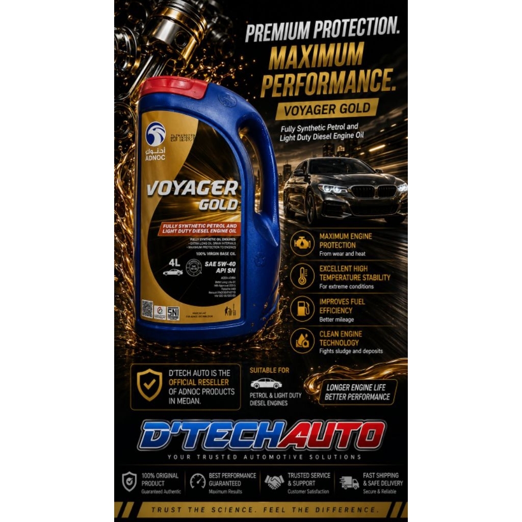 ADNOC VOYAGER GOLD SAE 5W40 FULLY SYNTHETIC / ADNOC VOYAGER GOLD 5W40 OLI MOBIL DIESEL DAN BENSIN