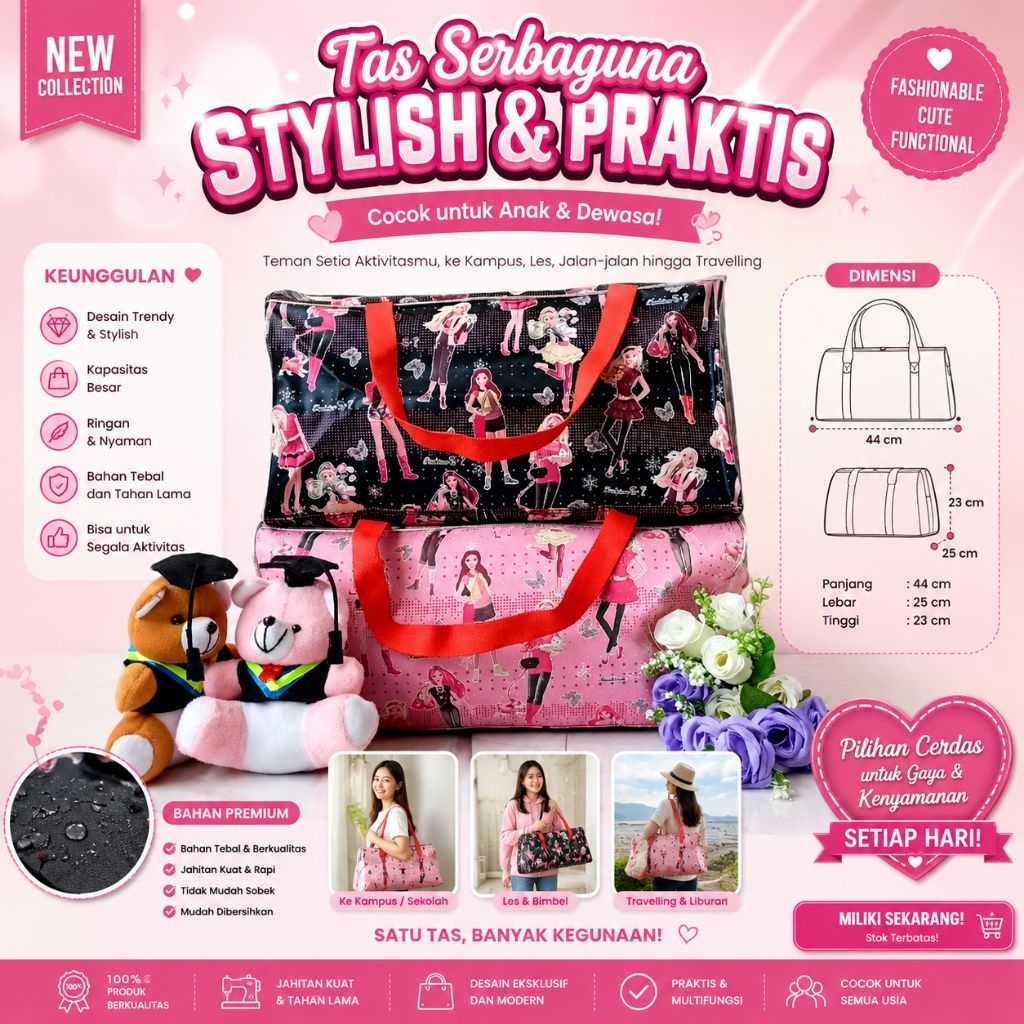 Tas Serbaguna Wanita Travel Bag Fashion Tote Bag Jumbo Tas Baju Tas Mudik Tas Les Tas Sekolah Tas Gy