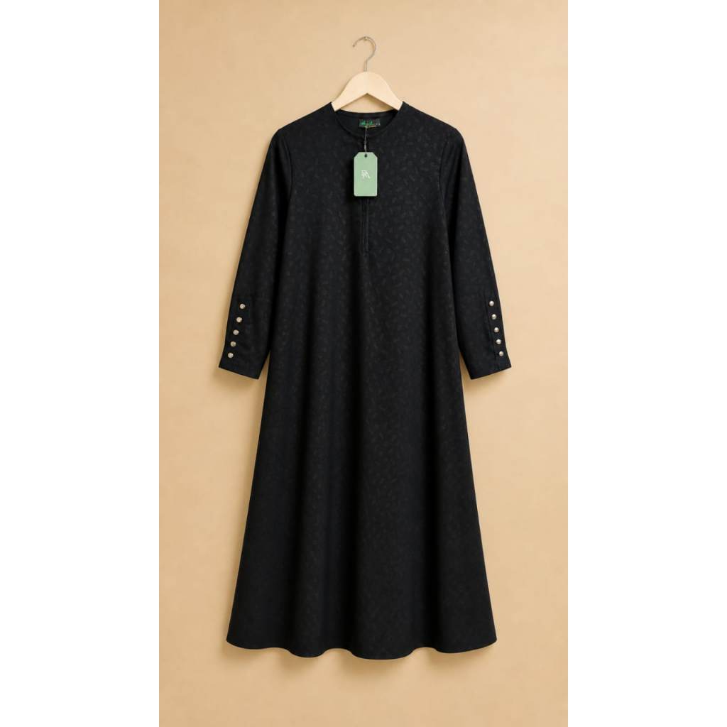 abaya hitam jetblack embos semi abaya abaya modern casual (aurora embos)