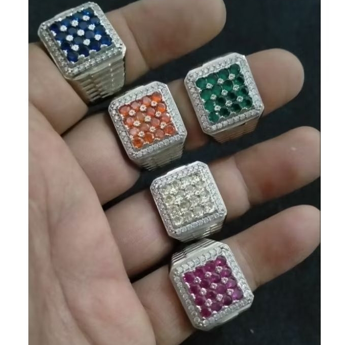 CINCIN PERMATA, ELEGAN, CASUAL. Green emerald, Royal blue, white topaz, Red Ruby, orange Safir, cubi