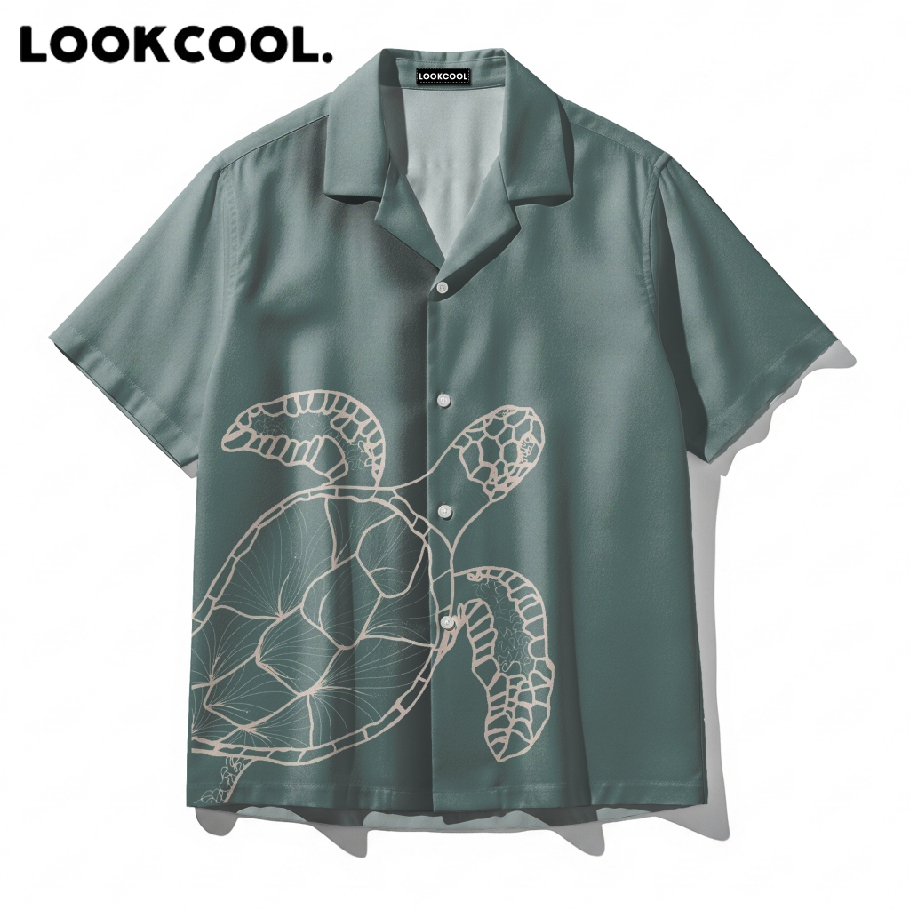 LOOKCOOL Kemeja Penyu Sea Turtle Sage Green Unisex Desain Unik dan Artistik Premium