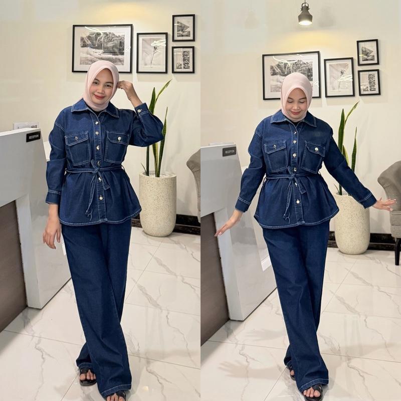 Setelan Denim Wanita Dewasa Setelan Jeans Premium Setelan Jeans Hijab - Haruka Series