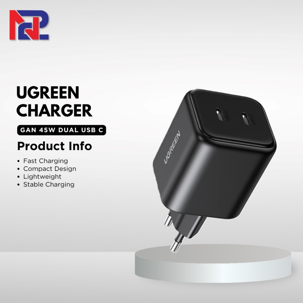 UGREEN Kepala Charger 65058 Gan 45W Dual Port Type C to C Fast Charging 45W