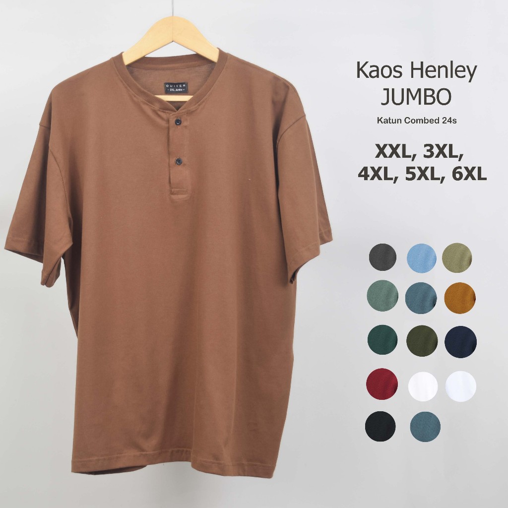 Kaos Polos Henley Kancing Jumbo Pria 24s Big Size XXL 3XL 4XL 5XL 6XL