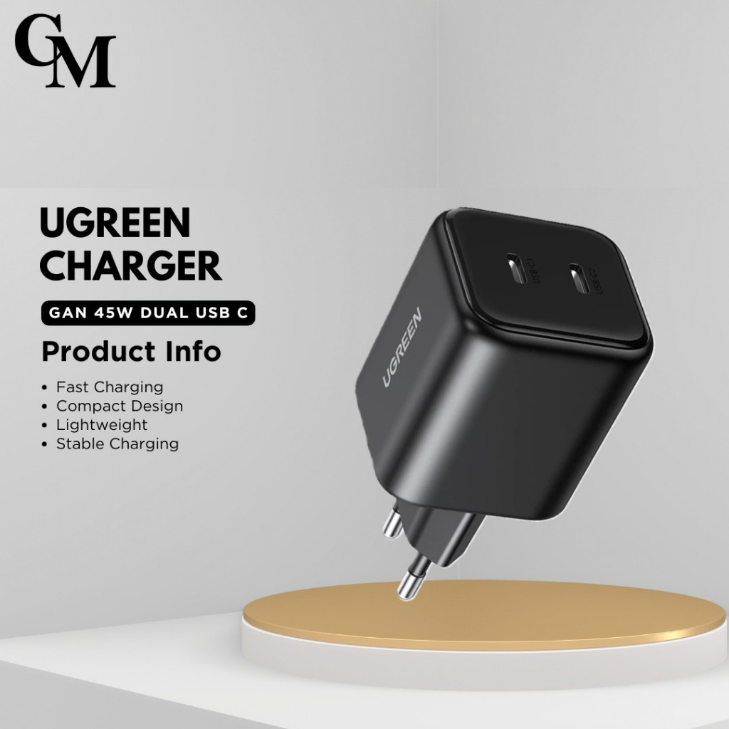 UGREEN Gan 65058 45W Kepala Charger Dual Port Type C to C Fast Charging 45W