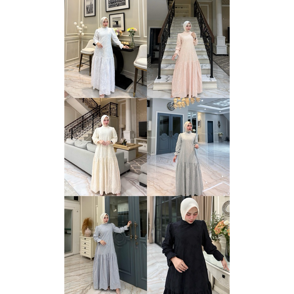 Gamis bahan katun Bordir  mix furijg Retliting belakang Model katun bordir rumple bawah   tangan kar