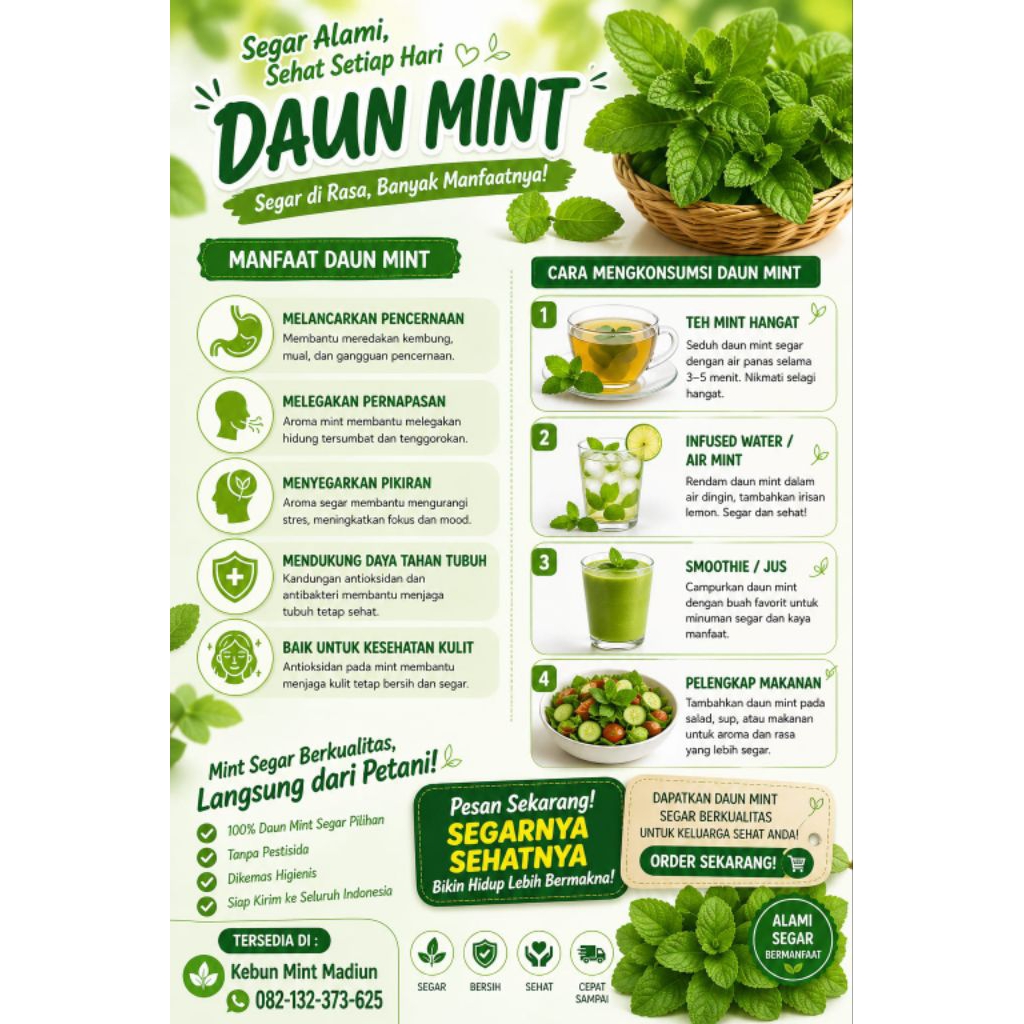 Daun mint segar kemasan plastik klip