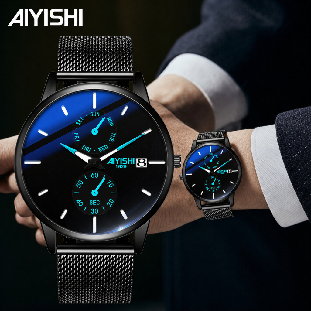 Jam Tangan Pria Anti Air Original 100% Tipis Fashion Aesthetic Hitam Arloji Pria Watch Menmeja siswa