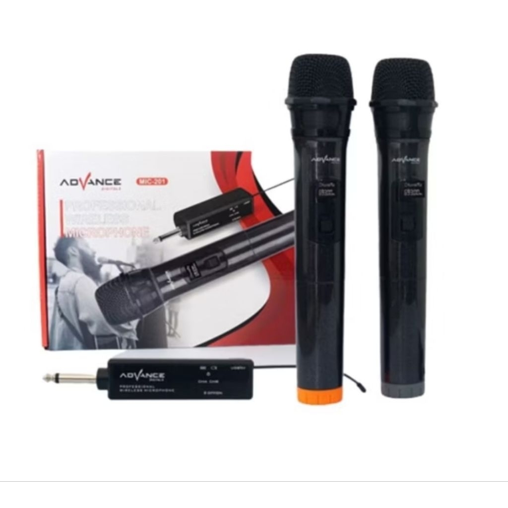 Mic DOUBLE Profesional Wireless Microphone ADVANCE mic 201 / Mic Tanpa Kabel Advance 201 / Microphon