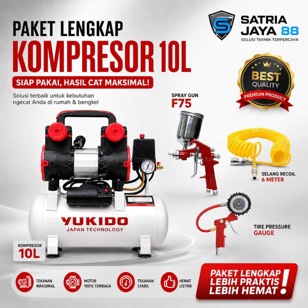 PAKET LENGKAP MURAH KOMPRESOR /SELANG KOMPRESOR/ SPRAY GUN Mesin Kompresor Listrik Oilless Silent 1 