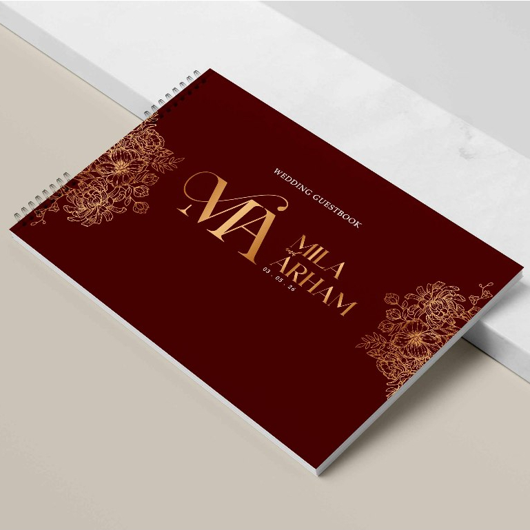 BUKU TAMU PERNIKAHAN HARD COVER DESIGN TEMPLATE JILID SPIRAL CETAK FULL COLOUR