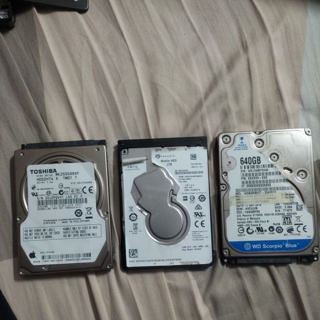 Hardisk Bekas Laptop 3 PCS (2TB-640GB-250GB)
