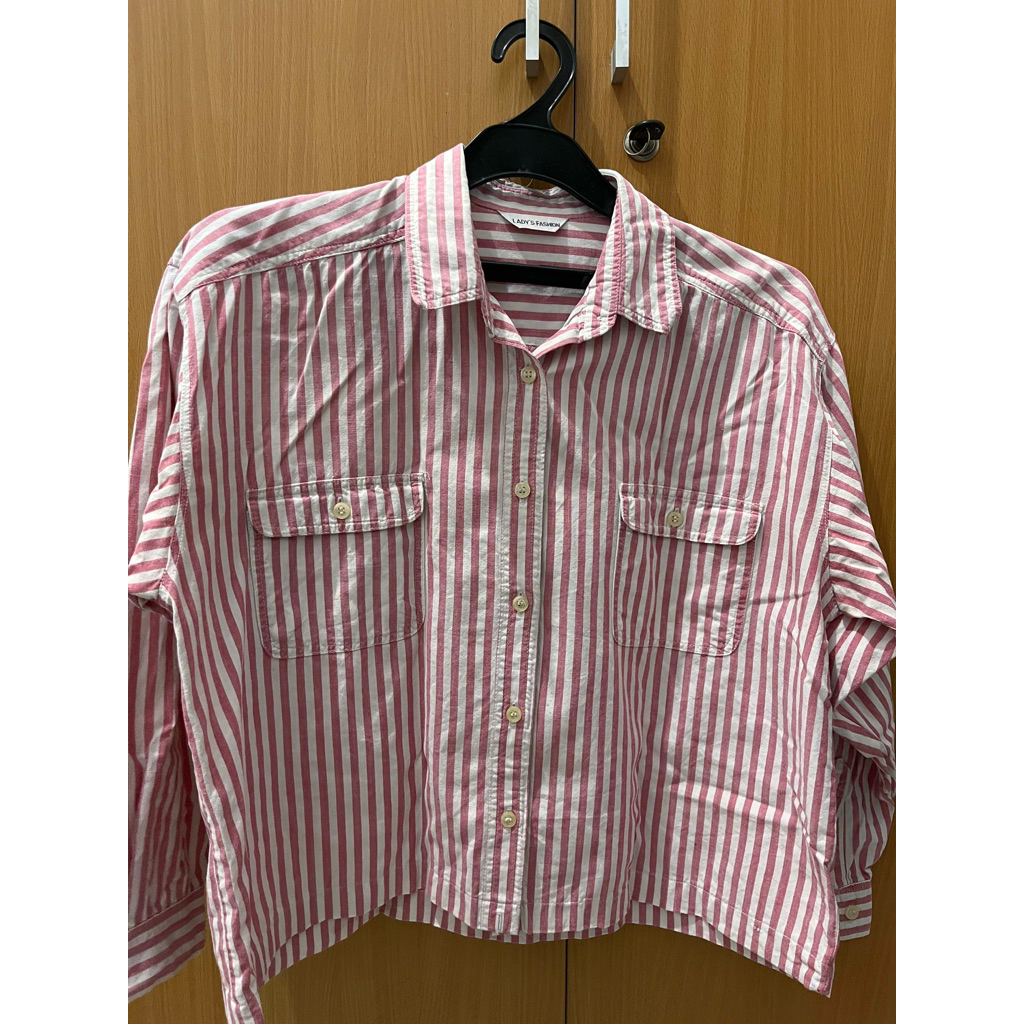 preloved kemeja stripe salur pink