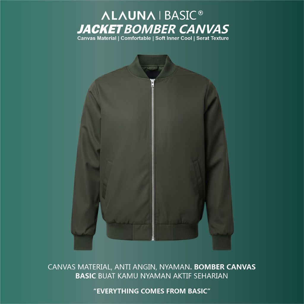 Jaket Bomber Casual Pria Bahan Baby Canvas Premium M-XXL | Bomber Jacket Pria  | Hijau Army