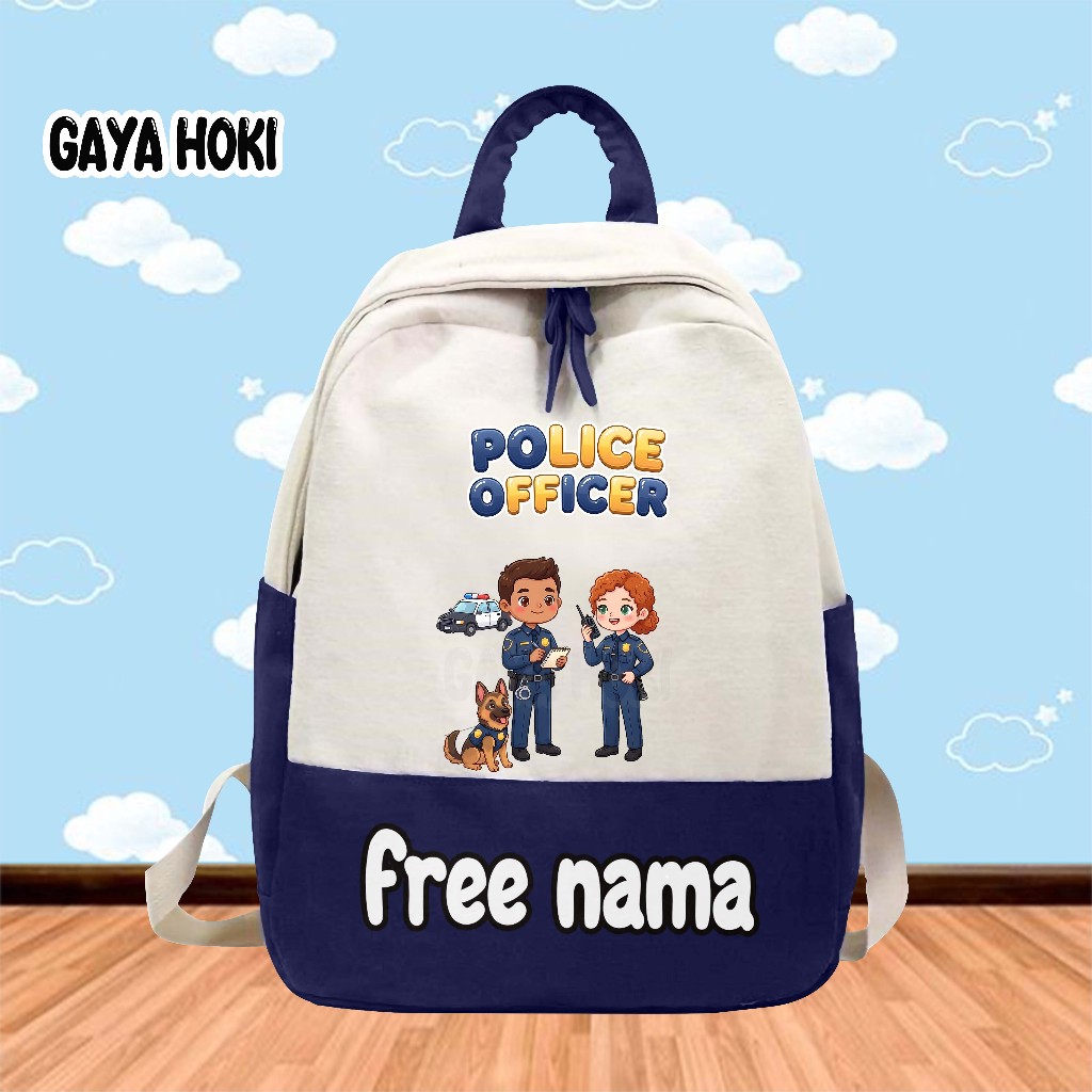 [FREE NAMA] Tas Ransel Tas Anak Sekolah TK/SD Gambar Profesi Police Officer Polisi
