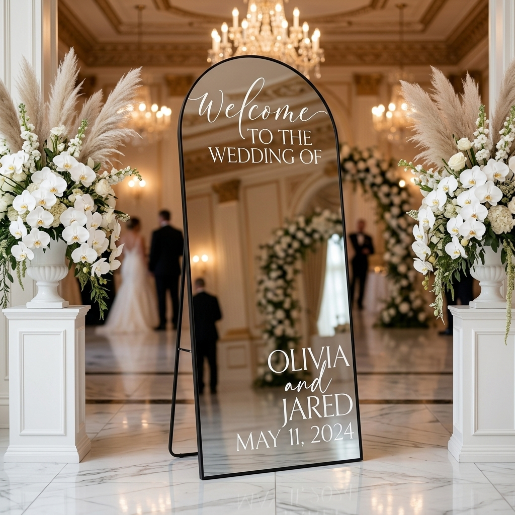 standing mirror wedding sign / Welcome Sign Wedding Mirror Arch  / Wedding Signage Aesthetic