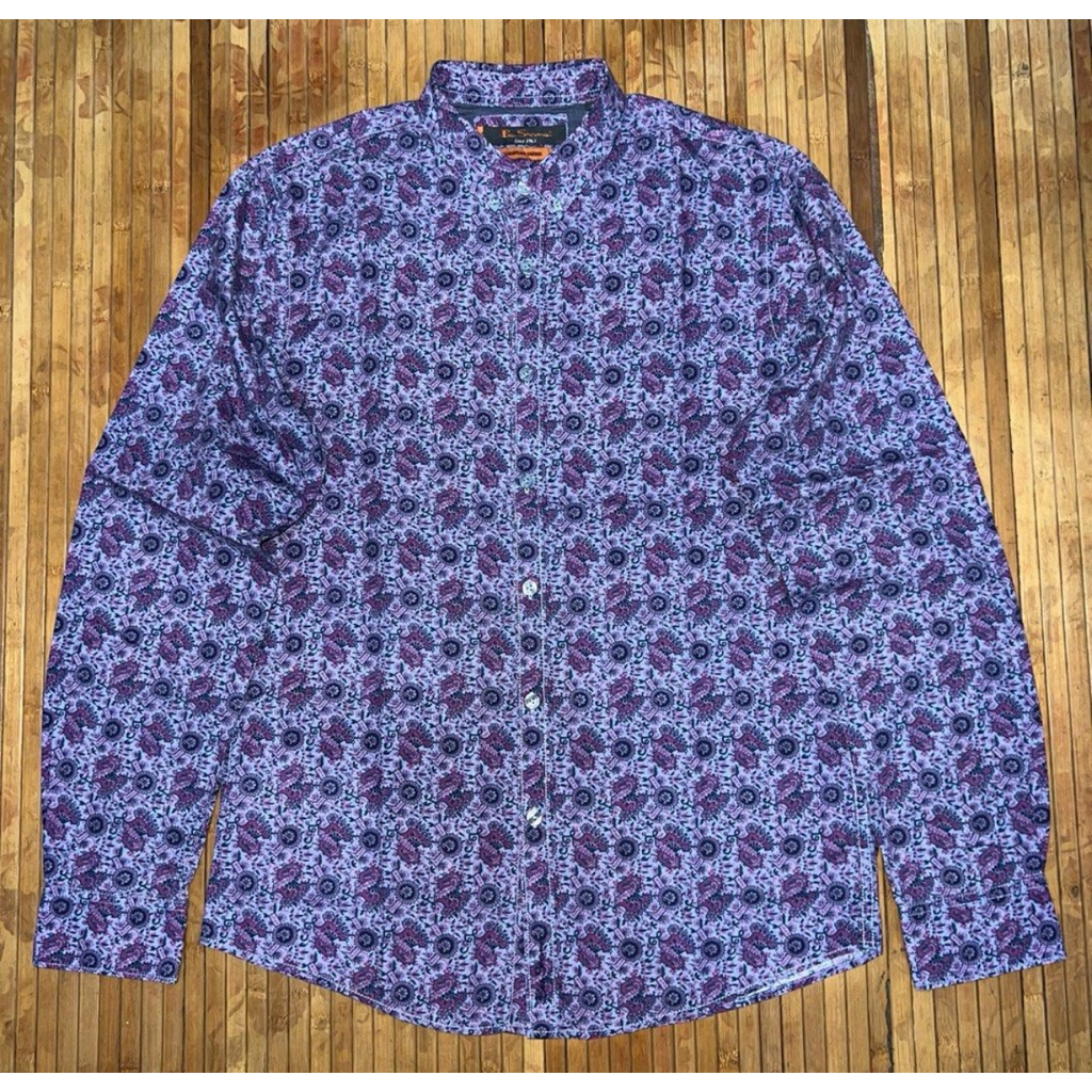 BEN SHERMAN CASUAL EUROPEAN FABRIC PAISLEY BUTTON DOWN LONG SLEEVE PATTERN SHIRT fred perry sergio t