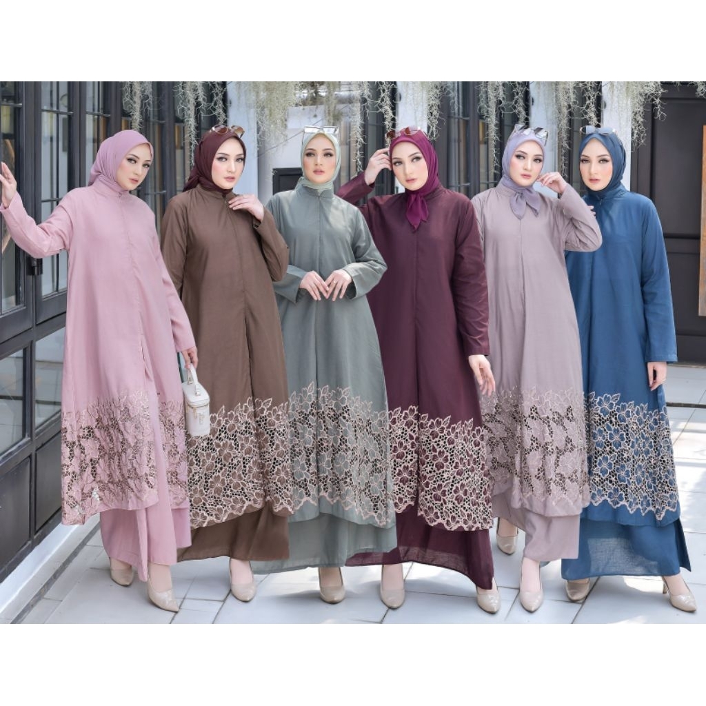 Set rok tunik katun bordir bolong khz boutique