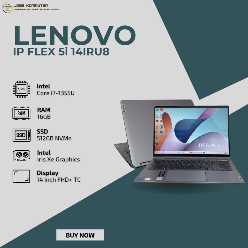 LENOVO IP FLEX 5i 14IRU8 INTEL CORE I7-1355U/ RAM 16GB/ SSD 512GB NVMe/ 14" FHD+/ 360°FLIP TOUCHSCRE