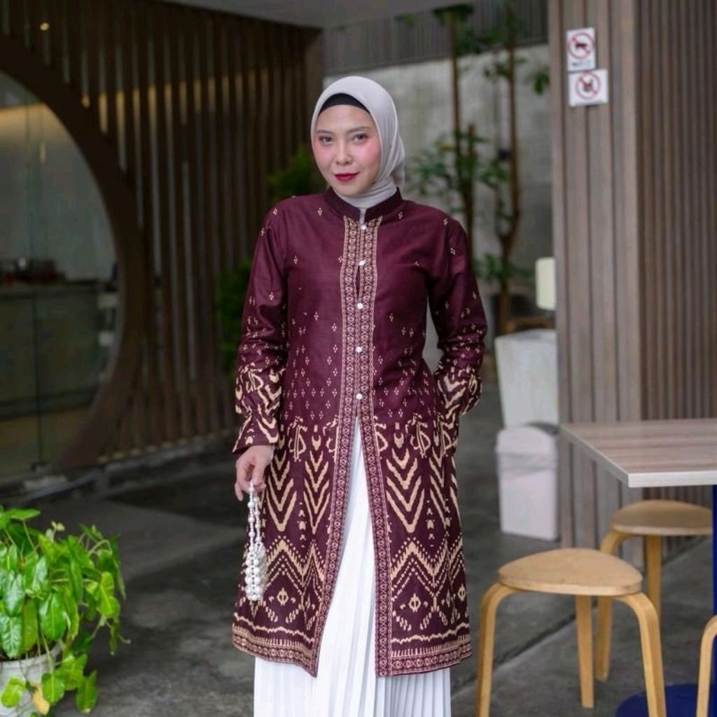 BATIK RAVINDRA Tunik Batik Serena Lengan Panjang Kancing Depan Tali Samping