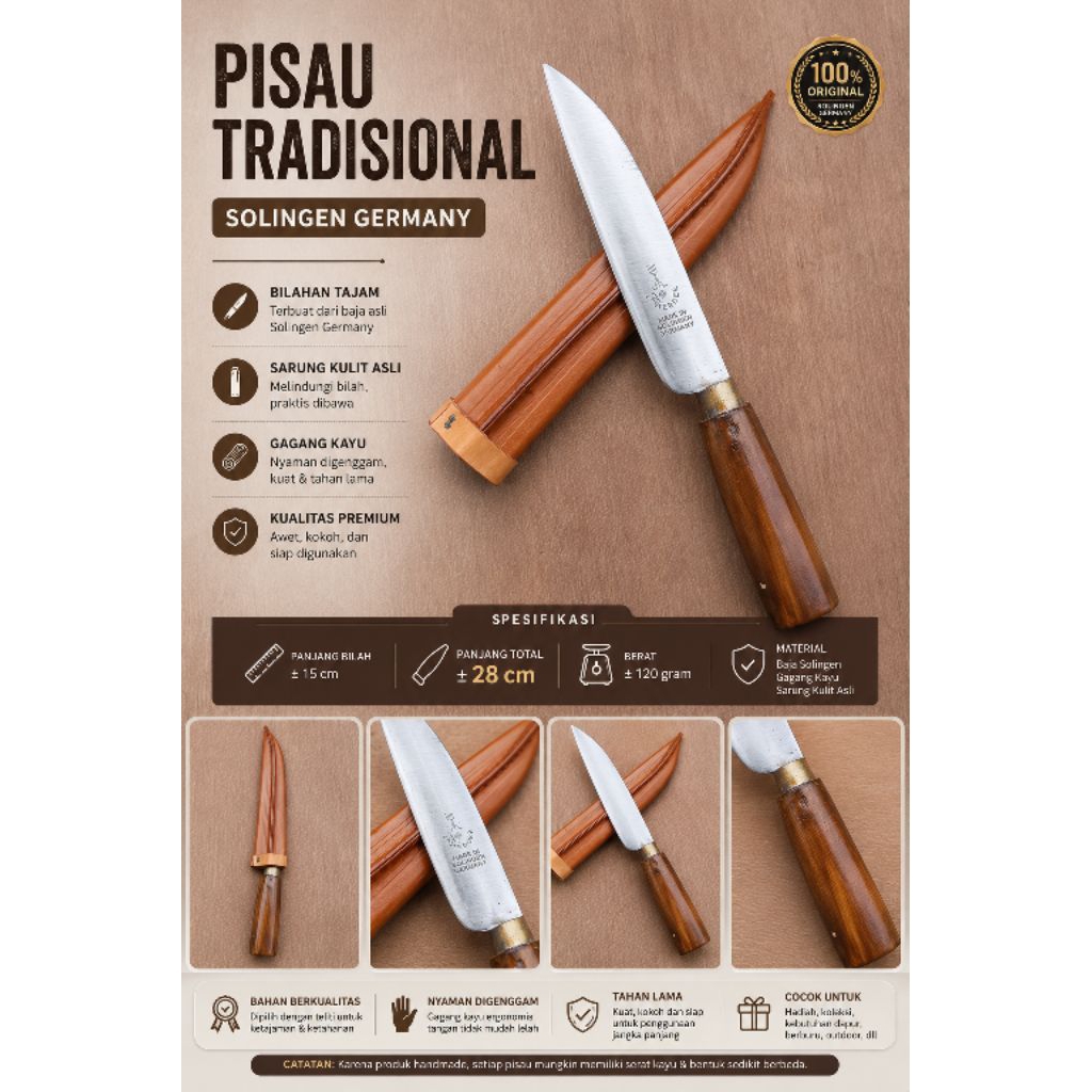 Pisau Herder Solingen Germany-Jerman 100% original Siap Pakai Free sarung/COD