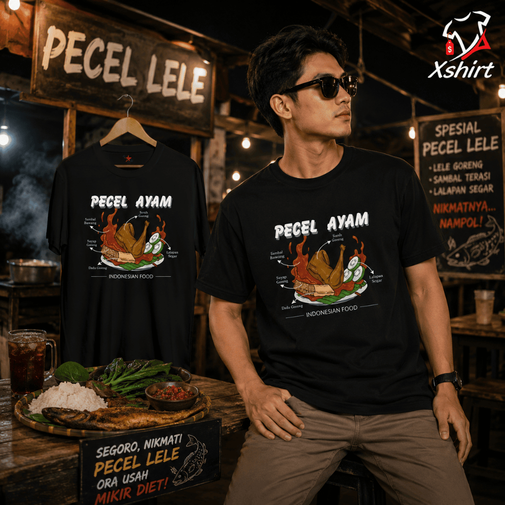 Baju Kaos Street Food Pecel Ayam | Kaos Distro Foodies | Baju Distro Indonesian Food Terlaris