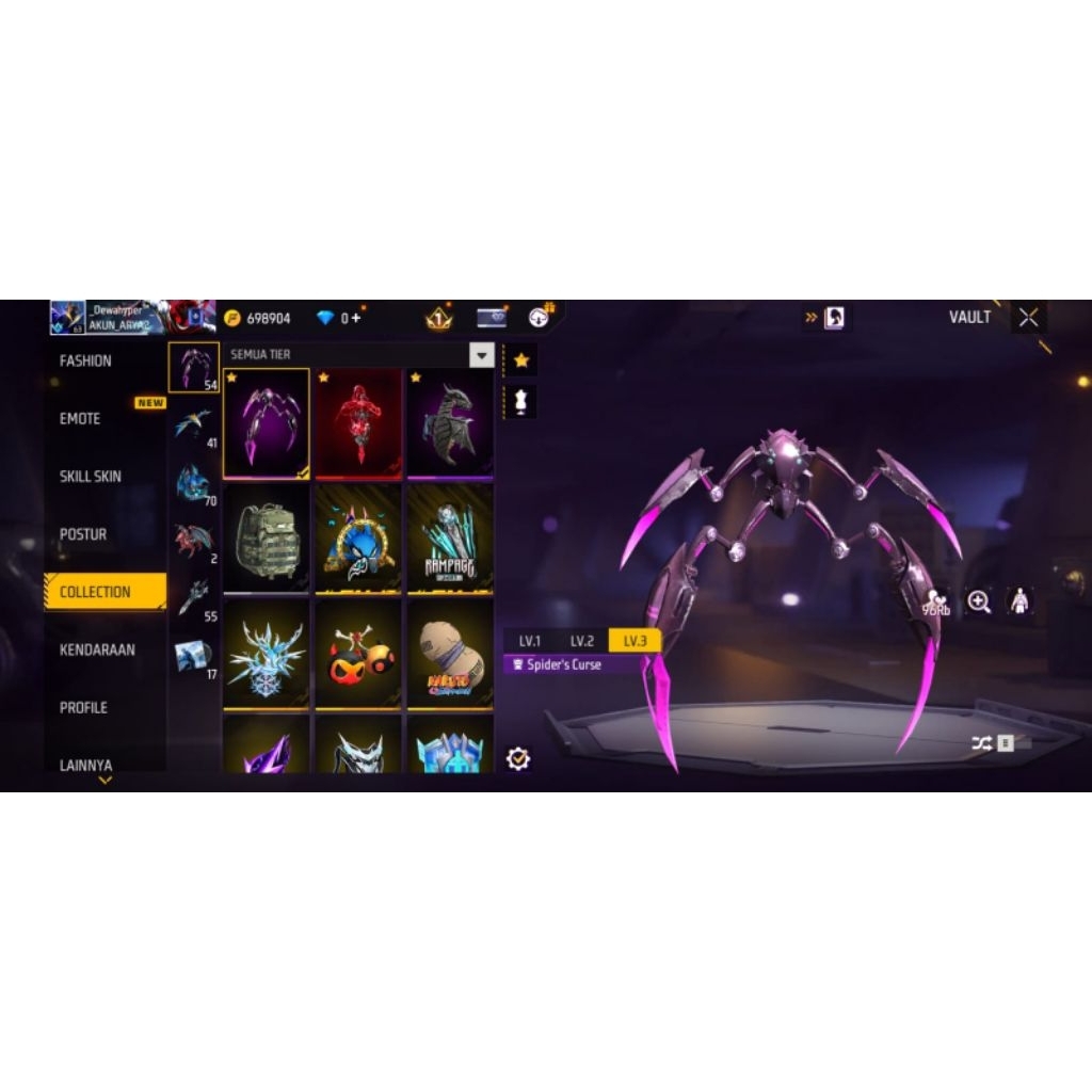 AKUN FF SPEK SG EVO OTW MAX BANDEL EVO RUSA COWOK/CEWEK