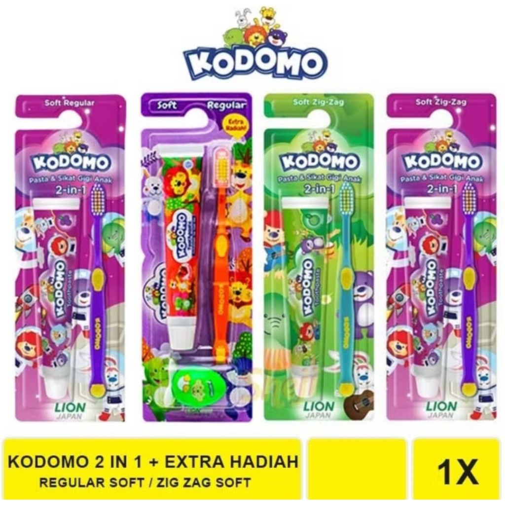 Kodomo Sikat Gigi + Odol Reguler & ZigZag 1 Paket - Sikat Gigi+Odol Kodomo Hadiah Mainan