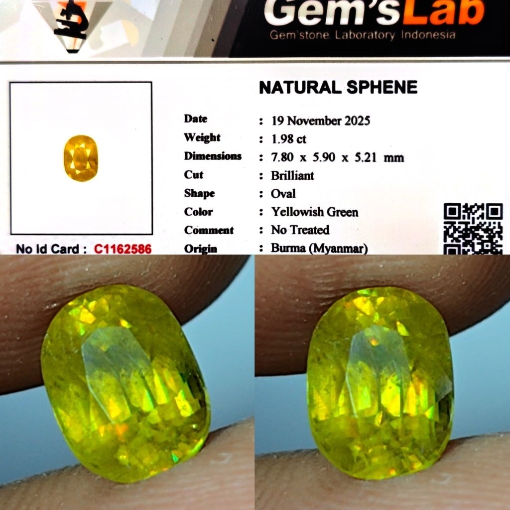 Natural Rainbow Sphene NTE Burma Almost 2ct GLI Crystall Good Luster Rainbow Siang Malam Body Kaca M