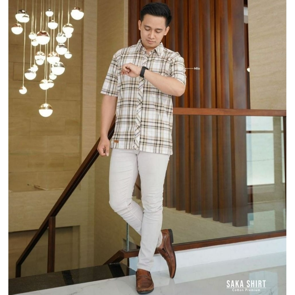Nadheera Luxury - Saka Shirt Kemeja Pria Lengan Pendek Cotton Premium Motif Kotak