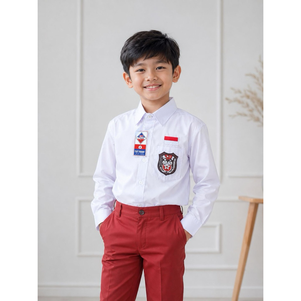 Seragam SD PURNAMA Putih Bed Bordir Panjang Anak SD