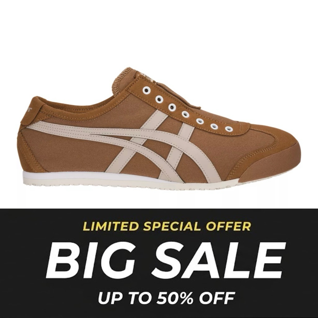 Onitsuka tiger mexico 66 ORIGINAL slip on brown white // free paperbag & kaos kaki