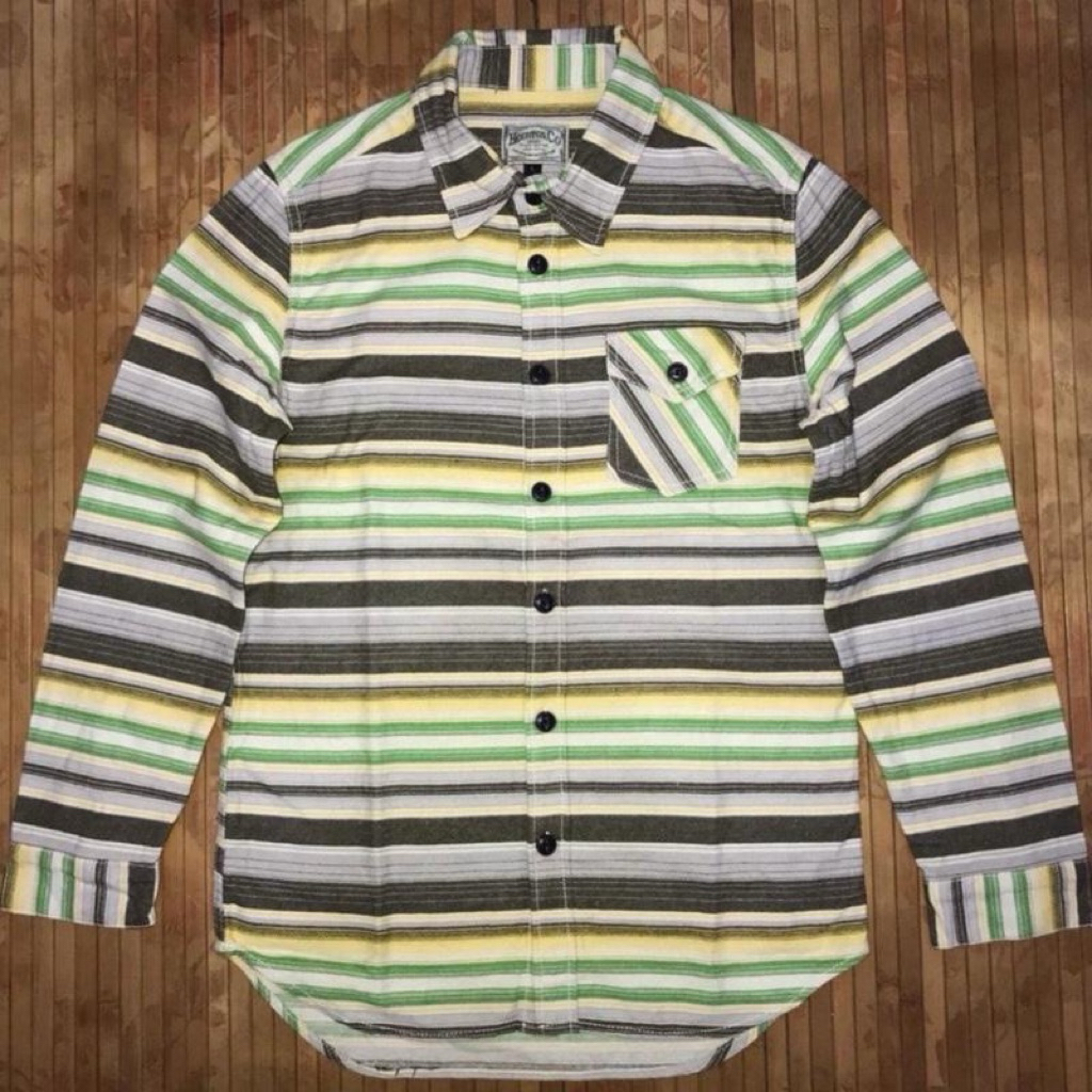 JAPANESE BRAND HOUSTON CHAMBRAY SELVEDGE STRIPED HEAVY WEIGHT LONG SLEEVE SHIRT denime orslow