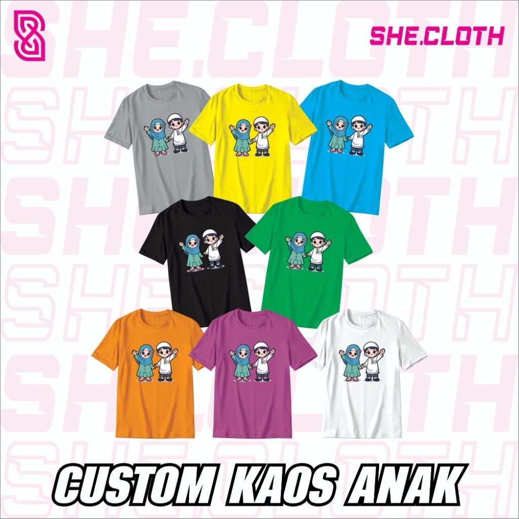 KAOS DTF ANAK CUSTOM ANAK 30S BISA SATUAN.DESAIN BEBAS PAUD TK SD,ULANG TAHUN, KARAKTER,DLL